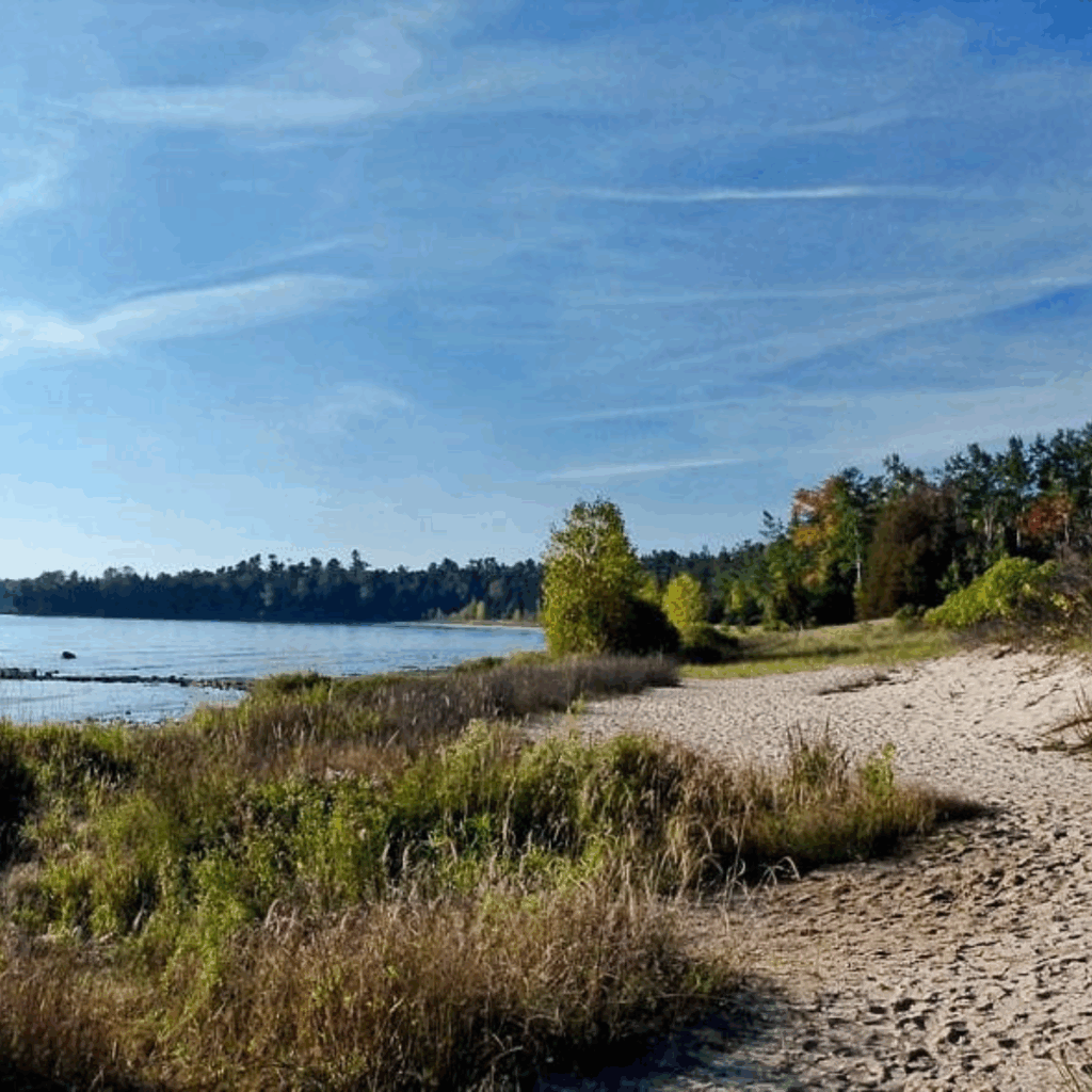 Newport State Park, Door County, WI, sandy beach view.