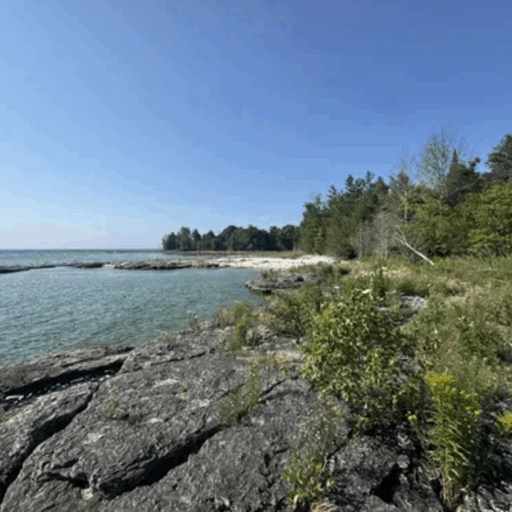 Newport State Park, Door County, WI, rocky beach view.