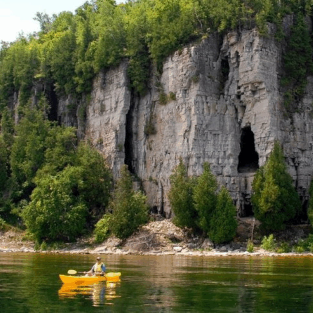 Potawatomi State Park in Sturgeon Bay, Door County Wisconsin. Top 5 scenic hikes. Cliff view from a kayak.