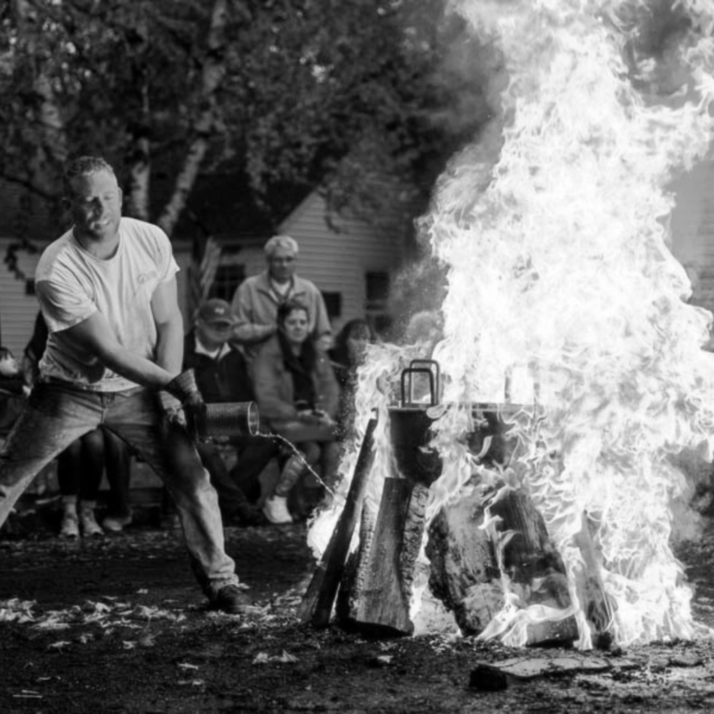 Historic whitefish kettle boil over fire, Door County Wisconsin