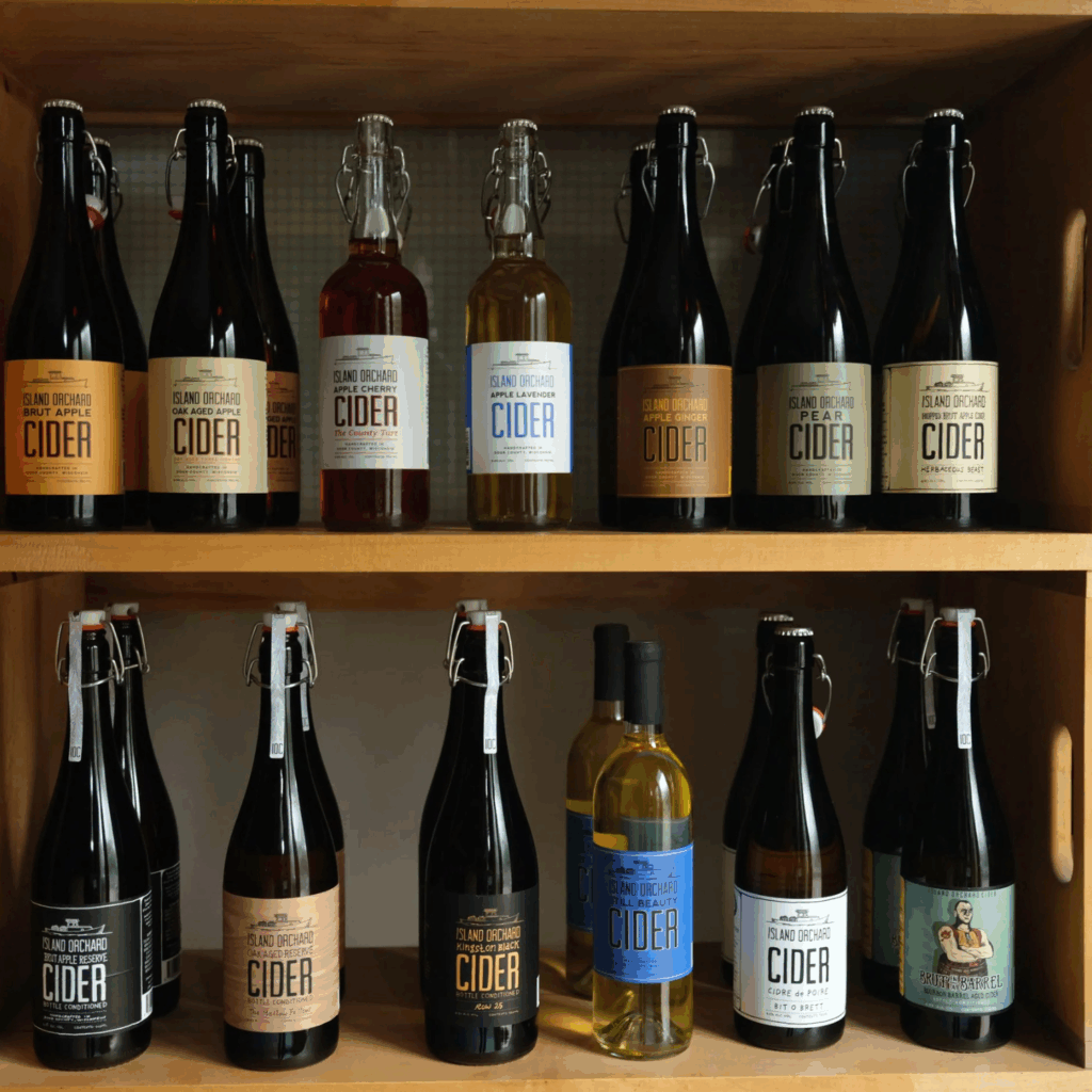 Cider selection at Island Orchard Cider Company. Must visit breweries, wineries and cideries list.